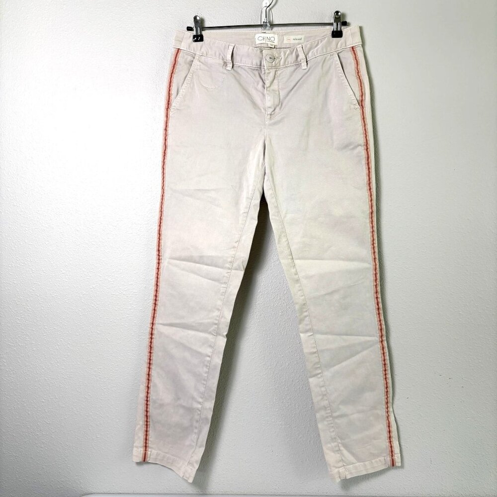 By Anthropologie Chino Pants Womens 28 Tan Beige Relaxed Fit Tuxedo Stripe